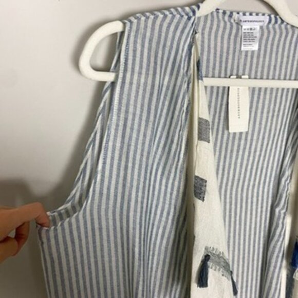 Anthropologie Kimono Lightweight Sleeveless Tassels Striped Womens One Size - Picture 3 of 8